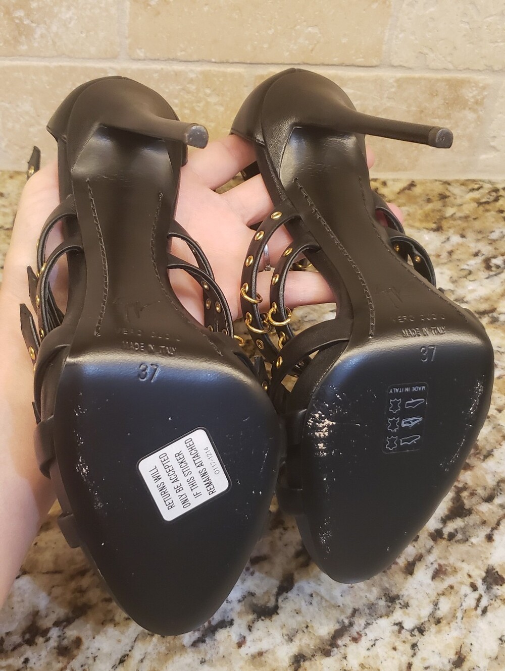 Giuseppe Zanotti Black Leather Piercing Cage Stiletto 37/7 - Picture 9 of 10
